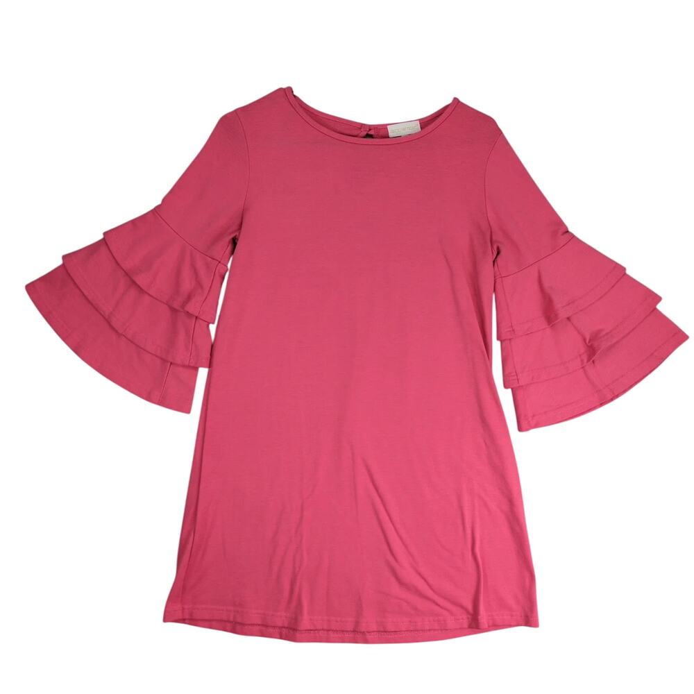 Simply Southern Pink Ruffle‎ Bell Sleeve Dress Sz S Casual Knit A-Line Beachy